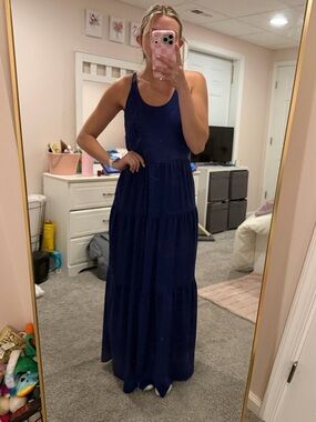 LOFT Navy Tiered Maxi Dress - Sleeveless Scoop Neck